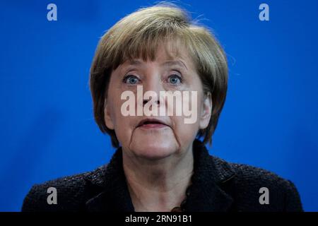 (151114) -- BERLINO, 14 novembre 2015 -- la cancelliera tedesca Angela Merkel partecipa a una conferenza stampa sugli attacchi a Parigi alla cancelleria di Berlino, in Germania, il 14 novembre 2015. ) GERMANIA-BERLINO-ANGELA MERKEL-PRESS Zhangxfan PUBLICATIONxNOTxINxCHN 151114 Berlino novembre 14 2015 la Cancelliera tedesca Angela Merkel partecipa a una conferenza stampa SUGLI attacchi a Parigi ALLA Cancelleria di Berlino Germania IL 14 novembre 2015 Germania Berlino Angela Merkel Press Zhangxfan PUBLICATIONxNOTxINxCHN Foto Stock