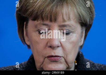 (151114) -- BERLINO, 14 novembre 2015 -- la cancelliera tedesca Angela Merkel partecipa a una conferenza stampa sugli attacchi a Parigi alla cancelleria di Berlino, in Germania, il 14 novembre 2015. ) GERMANIA-BERLINO-ANGELA MERKEL-PRESS Zhangxfan PUBLICATIONxNOTxINxCHN 151114 Berlino novembre 14 2015 la Cancelliera tedesca Angela Merkel partecipa a una conferenza stampa SUGLI attacchi a Parigi ALLA Cancelleria di Berlino Germania IL 14 novembre 2015 Germania Berlino Angela Merkel Press Zhangxfan PUBLICATIONxNOTxINxCHN Foto Stock