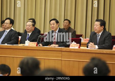 (151117) -- BEIJING, Nov. 17, 2015 -- Liu Qibao (2nd R, 1st row), a member of the Political Bureau of the Communist Party of China (CPC) Central Committee and head of the Publicity Department of the CPC Central Committee, addresses the opening ceremony of the 10th national congress of the Chinese Dancers Association in Beijing, capital of China, Nov. 17, 2015. ) (dhf) CHINA-BEIJING-LIU QIBAO-CHINESE DANCERS ASSOCIATION (CN) DingxLin PUBLICATIONxNOTxINxCHN   Beijing Nov 17 2015 Liu Qibao 2nd r 1st Row a member of The Political Bureau of The Communist Party of China CPC Central Committee and Hea Stock Photo