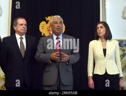 (151120) -- LISBON, Nov. 20, 2015 -- Leader of Portugal s Socialist Party (PS) Antonio Costa (C) speaks to the media after meeting with President Anibal Cavaco Silva at the Belem Palace in Lisbon, Portugal, Nov. 20, 2015.?The political parties are waiting for Cavaco Silver to appoint a prime minister after Portugal s leftist parties ousted the country s center-right minority government in a parliamentary vote on Nov. 10, less than two weeks after it was sworn in. ) PORTUGAL-LISBON-POLITICS-PM ZhangxLiyun PUBLICATIONxNOTxINxCHN   151120 Lisbon Nov 20 2015 Leader of Portugal S Socialist Party PS Stock Photo