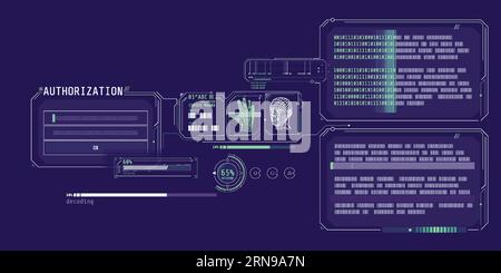 Interfaccia del programma di decodifica dati con finestra di autorizzazione. Illustrazione Vettoriale