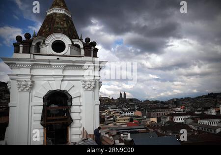 (151127) -- QUITO, Nov. 27, 2015 -- Image taken on Nov. 25, 2015 shows the dome of the Church of St. Francis in Quito, capital of Ecuador. Quito, with its Historic downtown best preserved and least altered in Latin America, was the first city to be declared a World Heritage Site by the United Nations Educational, Scientific and Cultural Organization (UNESCO) in 1978. Santiago Armas) (fnc) (sp) ECUADOR-QUITO-SOCIETY-HERITAGE CONSERVATION e SANTIAGOxARMAS PUBLICATIONxNOTxINxCHN   151127 Quito Nov 27 2015 Image Taken ON Nov 25 2015 Shows The Dome of The Church of St Francis in Quito Capital of Ec Stock Photo