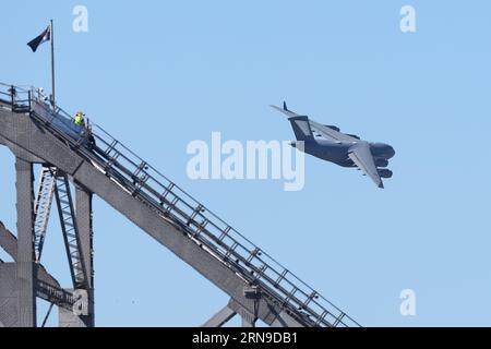 La Royal Australian Air Force, nota anche come RAAF, pratica il sorvolo della città di Brisbane, Brisbane, Australia. 1 settembre 2023. (Foto di Patrick Hoelscher/News Images) a Brisbane, Australia il 1/9/2023. (Foto di Patrick Hoelscher/News Images/Sipa USA) credito: SIPA USA/Alamy Live News Foto Stock