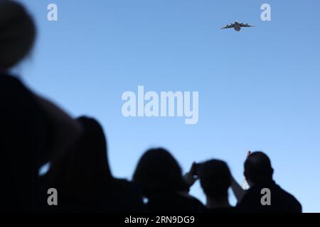 La Royal Australian Air Force, nota anche come RAAF Practice Flypast sulla città di Brisbane, Brisbane, Australia, 1 settembre 2023 (foto di Patrick Hoelscher/News Images) Foto Stock