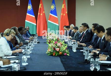 (151204) - JOHANNESBURG, 4 dicembre 2015 - il presidente cinese Xi Jinping (4a R) incontra il presidente namibiano Hage Geingob a Johannesburg, Sudafrica, 4 dicembre 2015. )(mcg) SUD AFRICA-CINA-XI JINPING-NAMIBIAN PRESIDENT-MEETING ZhangxDuo PUBLICATIONxNOTxINxCHN 151204 DEC di Johannesburg 4 2015 il presidente cinese Xi Jinping 4th r incontra il presidente namibiano Hage Geingob a Johannesburg Sudafrica DEC 4 2015 mcg Sudafrica Cina Xi Jinping Presidente Namibian Meeting ZhangxDuo PUBLICATIONXNOTxINCHN Foto Stock