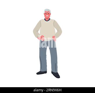 Personaggio asiatico senior man cartoon.illustrazione vettoriale su sfondo bianco. Illustrazione Vettoriale