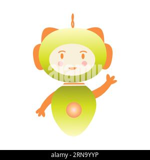 Chatbot o robot che saltano allegramente. Assistente virtuale, intelligenza artificiale. Assistente intelligente nell'applicazione mobile. Illust isolato vettoriale colorato Illustrazione Vettoriale