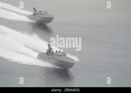 Pacific Ocean. 23rd Aug, 2023. Two Combatant Craft Assault boats conduct high speed tests after launching from well deck of amphibious transport dock ship USS John P. Murtha (LPD 26) during Operation POLAR DAGGER, Aug. 23, 2023. Amphibious transport dock ships like John P. Murtha have many unique capabilities that make them ideal platforms to support special operations forces, such as the ability to embark helicopters from the joint force, launch and recover Naval Special Warfare combatant craft, and maintain all-domain awareness through advanced sensors. Operations NOBLE DEFENDER and POLAR Stock Photo