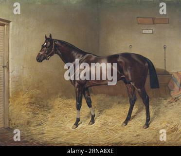 Pearl Diver, un Bay Race Horse, in una stalla 1887 di Emil Adam Foto Stock