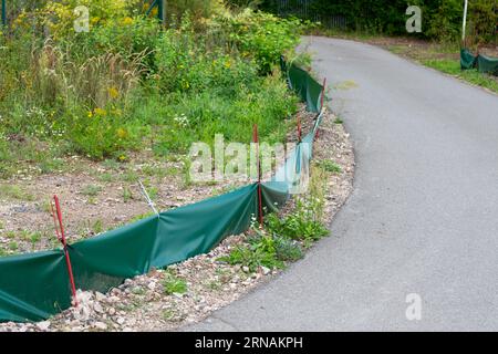 recinzione protettiva per rettili e anfibi in una strada Foto Stock