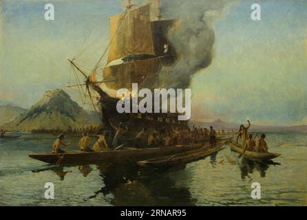 The Burning of the Boyd, Whangaroa Harbour, 1809 1908 di Walter Wright Foto Stock