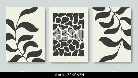 Set d'arte da parete con stampe minimaliste ed estetica botanica Illustrazione Vettoriale