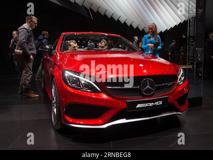 (160303) -- GENEVA, March 3, 2016 -- A Mercedes-Benz AMG C43 car is displayed during the 86th Geneva International Motor Show in Geneva, Switzerland, on the first public day, March 3, 2016. About 200 exhibitors are presenting some 900 vehicles at this year s show from March 3 to 13. ) SWITZERLAND-GENEVA-MOTOR SHOW XuxJinquan PUBLICATIONxNOTxINxCHN   Geneva March 3 2016 a Mercedes Benz AMG C43 Car IS displayed during The 86th Geneva International Engine Show in Geneva Switzerland ON The First Public Day March 3 2016 About 200 exhibitors are presenting Some 900 VEHICLES AT This Year S Show from Stock Photo