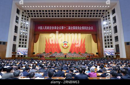 (160312) -- PECHINO, 12 marzo 2016 -- la quarta riunione plenaria della quarta sessione del Comitato Nazionale della XII Conferenza politica consultiva del popolo cinese si tiene presso la grande sala del popolo a Pechino, capitale della Cina, il 12 marzo 2016. )(mcg) (DUE SESSIONI)CINA-PECHINO-CPPCC-4A RIUNIONE PLENARIA (CN) ZhangxLing PUBLICATIONxNOTxINxCHN 160312 Pechino 12 marzo 2016 la quarta riunione plenaria della quarta sessione del 12° Comitato Nazionale della Conferenza politica consultiva delle celebrità cinesi È eroe NELLA sala grande delle celebrità di Pechino capitale Foto Stock