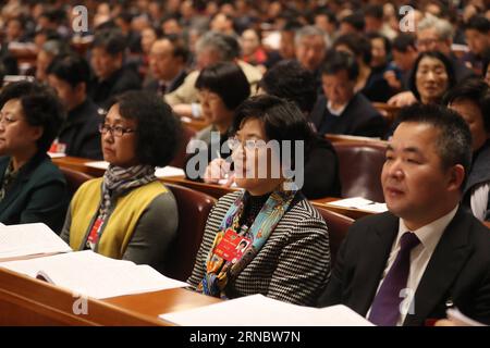 (160312) -- PECHINO, 12 marzo 2016 -- la quarta riunione plenaria della quarta sessione del Comitato Nazionale della XII Conferenza politica consultiva del popolo cinese si tiene presso la grande sala del popolo a Pechino, capitale della Cina, il 12 marzo 2016. )(mcg) (DUE SESSIONI)CINA-PECHINO-CPPCC-4A RIUNIONE PLENARIA (CN) XingxGuangli PUBLICATIONxNOTxINxCHN 160312 Pechino 12 marzo 2016 la quarta riunione Plenaria della quarta sessione del 12° Comitato Nazionale della Conferenza consultiva politica delle celebrità cinesi È eroe NELLA sala grande delle celebrità di Pechino Capit Foto Stock