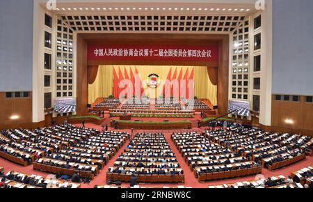(160312) -- PECHINO, 12 marzo 2016 -- la quarta riunione plenaria della quarta sessione del Comitato Nazionale della XII Conferenza politica consultiva del popolo cinese si tiene presso la grande sala del popolo a Pechino, capitale della Cina, il 12 marzo 2016. )(mcg) (DUE SESSIONI)CINA-PECHINO-CPPCC-4A RIUNIONE PLENARIA (CN) Lixhe PUBLICATIONxNOTxINxCHN 160312 Pechino 12 marzo 2016 la quarta riunione Plenaria della quarta sessione del 12° Comitato Nazionale della Conferenza consultiva politica delle celebrità cinesi È eroe PRESSO la grande sala delle celebrità di Pechino capitale del C. Foto Stock