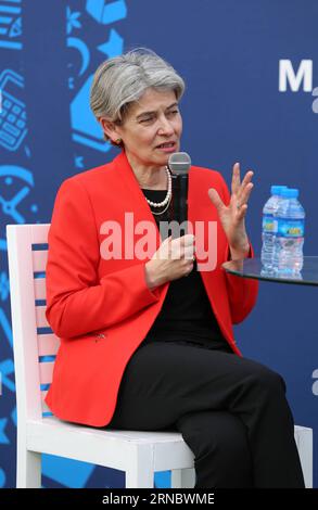 (160312) -- DUBAI, 12 marzo 2016 -- Irina Bokova, Direttore generale dell'Organizzazione delle Nazioni Unite per l'istruzione, la scienza e la cultura (UNESCO), partecipa al Global Education and Skills Forum (GESF) 2016 a Dubai, negli Emirati Arabi Uniti il 12 marzo 2016. La distruzione dei siti del patrimonio siriano e iracheno da parte del gruppo dello Stato islamico (IS) è stata un campanello d'allarme per le nazioni su quanto danni la mancanza di istruzione possa causare alla comunità globale, ha dichiarato sabato l'alto funzionario dell'UNESCO. ) Emirati Arabi Uniti-DUBAI-UNESCO-SIRIA-IRAQ-SITO PATRIMONIO-DANNO-AVVISO LixZhen PUBLICATIONxNOTxINxCHN 160312 Dubai 12 marzo Foto Stock