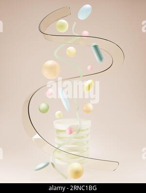 Forma astratta colorata 3D e illustrazione di oggetti in vetro. Elementi di design divertenti forma 3D. Rendering 3d di sfondo astratto. Sfondo Foto Stock