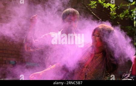 (160323) -- DHAKA, March 23, 2016 -- Students of Dhaka University paint each other with colorful powder to celebrate the Holi festival in Dhaka, capital of Bangladesh, on March 23, 2016. Holi is one of the major festivals of Hindus. People paint each other with colorful powder on this auspicious day. ) BANGLADESH-DHAKA-HOLI FESTIVAL-CELEBRATION SharifulxIslam PUBLICATIONxNOTxINxCHN   Dhaka March 23 2016 Students of Dhaka University Paint each Other With Colorful Powder to Celebrate The Holi Festival in Dhaka Capital of Bangladesh ON March 23 2016 Holi IS One of The Major Festivals of Hindus Ce Stock Photo