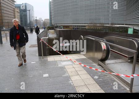 (160323) -- BRUSSELS, March 23, 2016 -- The metro entrance is still closed in Brussels, Belgium, on March 23, 2016. Some public transport resumed on Wednesday in Brussels except Metro systems. ) BELGIUM-BRUSSELS-PUBLIC TRANSPORT GongxBing PUBLICATIONxNOTxINxCHN   Brussels March 23 2016 The Metro Entrance IS quiet Closed in Brussels Belgium ON March 23 2016 Some Public Transportation resumed ON Wednesday in Brussels except Metro System Belgium Brussels Public Transportation GongxBing PUBLICATIONxNOTxINxCHN Stock Photo