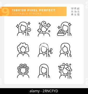 Icone delle linee per capelli Perfect Black modificabili Illustrazione Vettoriale