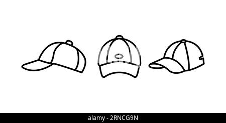 Simple baseball cap vector icon set. Sport cap line icon pictogram in filled and outlined style. Stock Vector