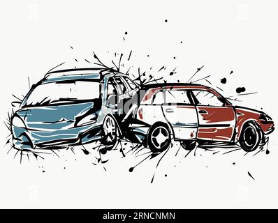 Due vetture che si scontrano in un incidente illustrazione, nello stile di Manga espressivo, arancione chiaro e marrone, stile Wildstyle, orientato alle prestazioni Illustrazione Vettoriale