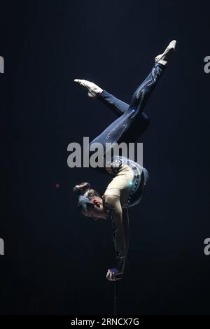 Russia Equilibrist Tatiana Belova si esibisce durante il concorso internazionale Circus Princess a Saratov, in Russia, il 23 aprile 2016. Il concorso Circus Princess è iniziato qui giovedì. Più di 50 concorrenti femminili provenienti da 26 paesi, tra cui Cina, Italia, Spagna, Francia e altri hanno partecipato a questo concorso. ) RUSSIA-SARATOV-CIRCUS-CONTEST EvgenyxSinitsyn PUBLICATIONxNOTxINxCHN Russia Equilibrist Tatiana si esibisce durante l'International Circus Contest Circus Princess a Saratov in Russia IL 23 aprile 2016 il Circus Princess Contest ha dato il via qui giovedì più di 50 Concorso femminile Foto Stock