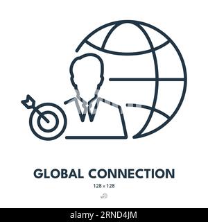 Icona connessione globale. Tecnologia, comunicazione, rete. Tratto modificabile. Icona vettore semplice Illustrazione Vettoriale