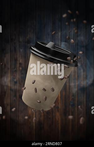 Tazza di carta da caffè. Caffè caldo in una tazza di carta usa e getta. Rendering 3D. Foto Stock