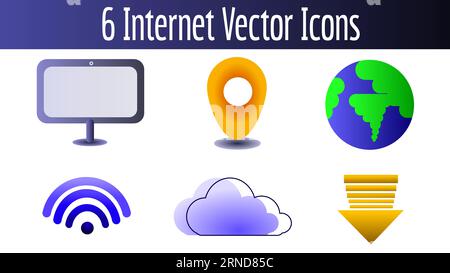 Foglio di sei icone vettoriali relative a Internet e cyber Illustrazione Vettoriale
