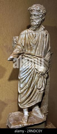 Frammento di un sarcofago tardo romano, del tipo chiamato "sarcofagi di Sydamara", Atene, Museo, Greco, Grecia. Foto Stock