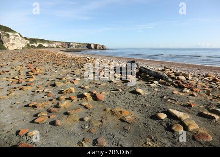 La Blast Beach e la vista verso Nose's Point, Durham Heritage Coast, Seaham, County Durham, Regno Unito Foto Stock