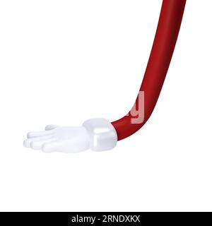 Simpatica mano di cartoni animati mano aperta in 3D di Babbo Natale icona di Natale. Rendering prendere, dare, tenere qualcosa. Stile simpatico e divertente isolato con Foto Stock