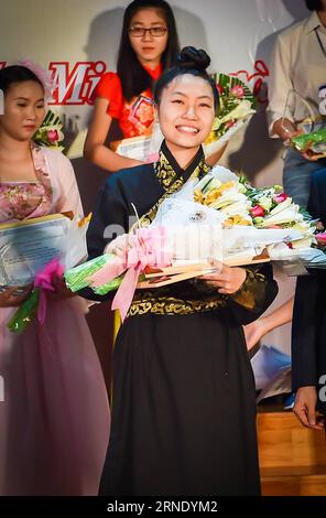 (160604) -- HO CHI MINH CITY (VIETNAM), June 3, 2016 -- Chang Wei Jiun (Front), student at the Chinese Department of the Ho Chi Minh City University of Pedagogy, celebrates after winning the first prize of the 15th Chinese Bridge, the annual Chinese Proficiency Competition for Foreign College Students, in Ho Chi Minh City, southern Vietnam, on June 3, 2016. The competition attracted 16 students who are studying Chinese as their language major at universities in Ho Chi Minh City. ) VIETNAM-HO CHI MINH CITY-CHINESE BRIDGE-COMPETITION NguyenxLexHuyen PUBLICATIONxNOTxINxCHN   160604 Ho Chi Minh Ci Stock Photo