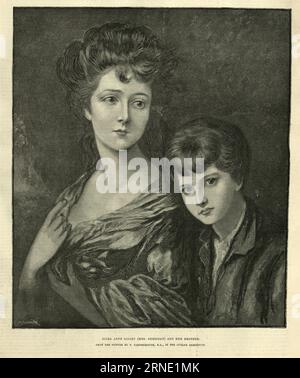 Incisione vintage di Elizabeth Ann Sheridan (nata Linley) e suo fratello, 1768. Dopo Thomas Gainsborough. Elizabeth Ann Sheridan (nata Linley) (settembre 1754 – 28 giugno 1792) è stata una cantante che possedeva una grande bellezza. Foto Stock