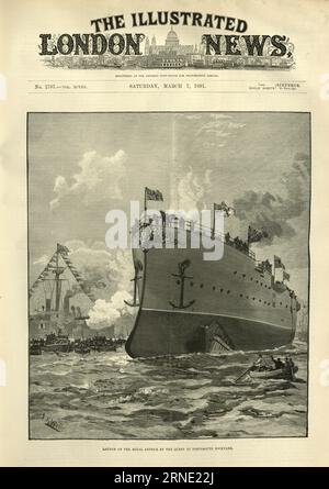 Launch of HMS Royal Arthur (1891) a first class Royal navy cruiser of the Edgar class at Portsmouth dockyard. Stock Photo