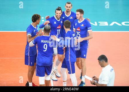 Francia squadra di pallavolo che festeggia . Campionato del mondo di pallavolo 2022. Quarti di finale. Foto Stock