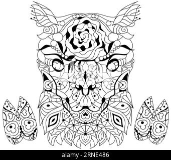 Head dog zentangle styled with hooves for coloring. May be used for print on t-shirt, wallpaper or poster. Stock Vector