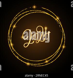 Capodanno 2024. Grafica della carta calligrafica con scritta in oro vettoriale 3d scintillante scintillante Illustrazione Vettoriale