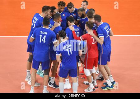 Francia squadra di pallavolo che festeggia . Campionato del mondo di pallavolo 2022. Quarti di finale. Foto Stock