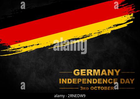 Germany Unity Day Greeting card, 3 ottobre, Tag der Deutschen Einheit, bandiera nazionale tedesca su sfondo nero. Sfondo celebrativo. Foto Stock