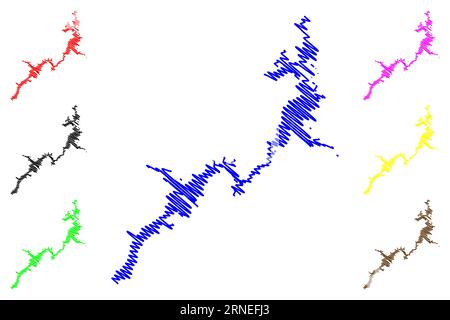 Lago Nasser serbatoio (Africa, Repubblica araba d'Egitto) mappa vettore illustrazione, schizzo mappa Illustrazione Vettoriale