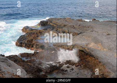 Blowhole a Bañaderos (Arucas). Blowhole è simile a un geyser ed è legato alla presenza di grotte marine. Gran Canaria, Las Palmas, Isole Canarie, Foto Stock