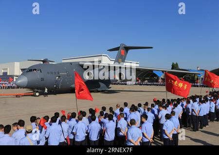 (160706) -- BEIJING, July 6, 2016 -- Photo taken in June, 2016 shows a Y-20 plane, China s homegrown large transport aircraft, taxiing to airport runway. Two Y-20 planes officially joined the People s Liberation Army Air Force on July 6, 2016. ) (wx) CHINA-Y-20 LARGE FREIGHTER PLANE-MILITARY SERVICE (CN) XingxGuangli PUBLICATIONxNOTxINxCHN   160706 Beijing July 6 2016 Photo Taken in June 2016 Shows a y 20 Plane China S Homegrown Large Transportation Aircraft taxiing to Airport Runway Two y 20 Plan officially Joined The Celebrities S Liberation Army Air Force ON July 6 2016 wx China y 20 Large Stock Photo