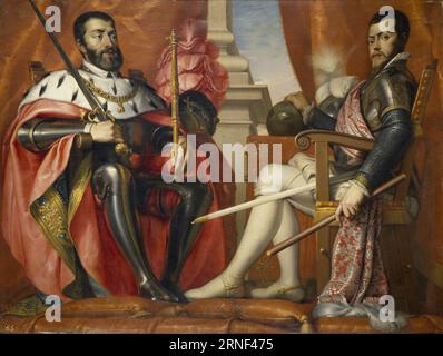 Carlo V e Filippo II tra il 1639 e il 1640 di Antonio Arias Fernández Foto Stock