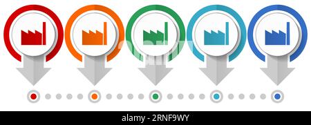 Set di icone vettoriali di fabbrica, modello infografico di design piatto, impostazione delle icone di concetto del puntatore in 5 colori per la progettazione Web e le applicazioni mobili Illustrazione Vettoriale
