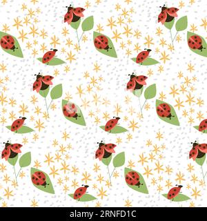 motivo senza cuciture di insetti con coccinelle e fiori Illustrazione Vettoriale