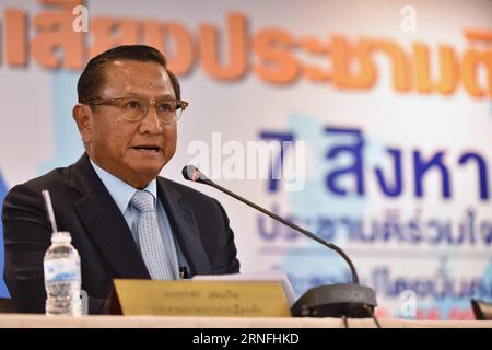 (160810) -- BANGKOK, Aug. 10, 2016 -- Thailand s Election Commission chairman Supachai Somcharoen addresses a news conference in Bangkok, Thailand, Aug. 10, 2016. Thailand s Election Commission said on Wednesday a draft constitution was approved in the country s second-ever national referendum, as 61.35 percent and 58.07 percent of Thais voted Yes to the new charter and an additional question, respectively. ) (zjy) THAILAND-BANGKOK-DRAFT CONSTITUTION-REFERENDUM-APPROVAL LixMangmang PUBLICATIONxNOTxINxCHN   160810 Bangkok Aug 10 2016 Thai country S ELECTION Commission Chairman Supachai  address Stock Photo