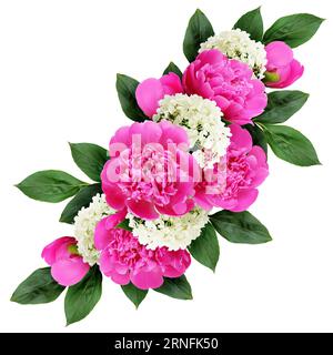 Bouquet di peonie e fiori di ortensia isolato su bianco Foto Stock